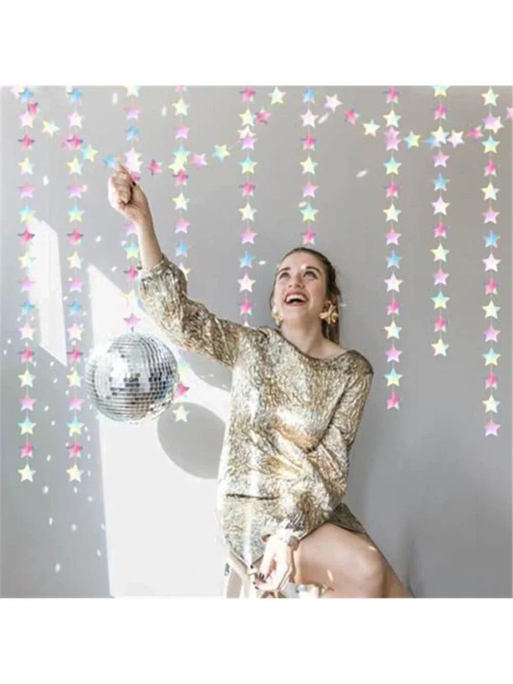 Iridescent Star Garland 62ft Holographic Party Streamer Wedding Birthday